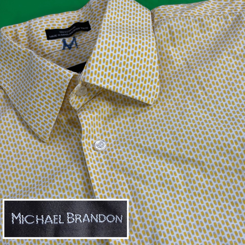 Michael Brandon Geometric AOP Button Up Shirt Mens L Yellow S/S Beer Glass Pint